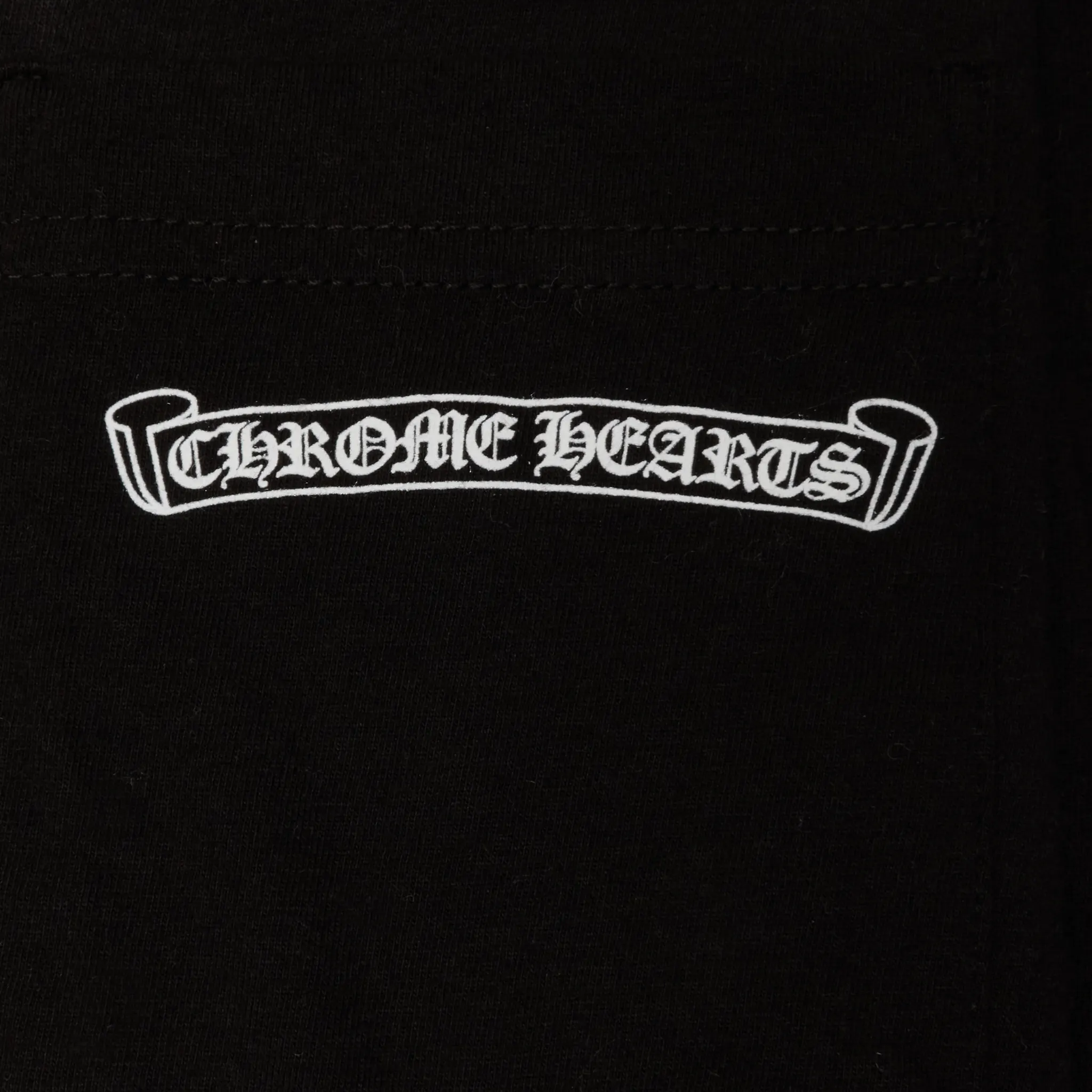Detailed View of Chrome Hearts Scroll Logo L/S Black T Shirt